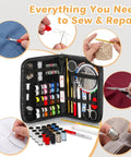 Open Portable Sewing Kit For Beginners And Kids 142 Piece Travel Set with multicolor thread, scissors, and needles