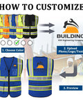 Custom Printed High Visibility Safety Vest With Reflective Tape For Contractors And Crews Featuring Zippered Front Design with color options.