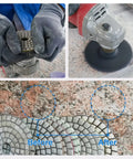 Collage showing use of 4 Inch Dry Diamond Polishing Pads Set With Aluminum Based Backing Pads for granite and marble polishing.