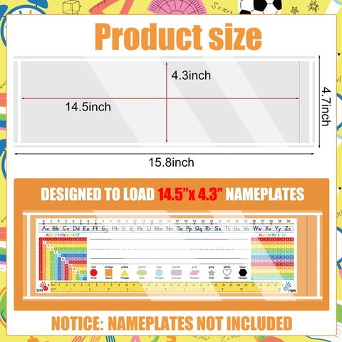 Clear Self Adhesive Desk Name Tag Pockets 40 Pack 14.5 By 4.3 Inch Thick Reusable Plastic Size Diagram and Nameplate Holder