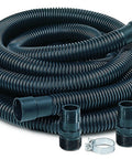 Sump Pump Discharge Hose Kit For 1-1/4 And 1-1/2 FNPT, 24-foot corrugated poly hose with ABS thread x barbed adapter and galvanized clamp