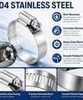 Huge Heavy Duty 179 Piece Stainless Steel Hose Clamp Assortment Kit With Durable Toolbox And Wrench. 304 stainless steel hose clamp close-up