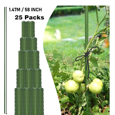 25 Pack 58 Inch Steel Garden Stakes With Plastic Coating For Climbing Plants And Tomatoes Heavy Duty Plant Support