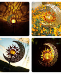 Sun And Moon Crackle Glass Solar Globe Stake Lights For Garden, Waterproof LED Pathway Lamps With Dope Amber Glow, 1 Pack
