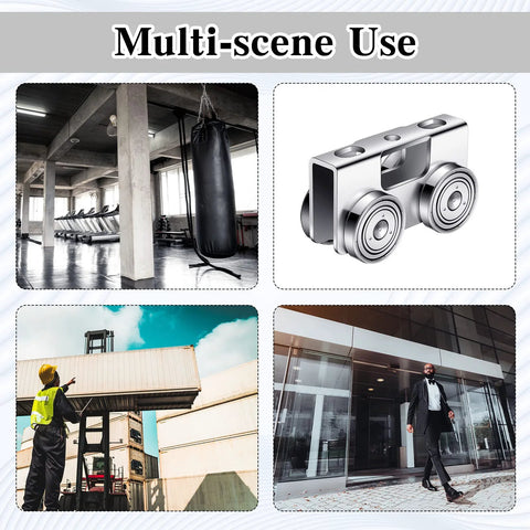 Four Pack Heavy Duty Wheel Trolley Assembly Rollers for stable silent operation in various scenes including gym and industrial settings.