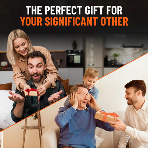 Couples and family exchanging gifts in living room, perfect gift ideas for significant other, smiling and surprised reactions