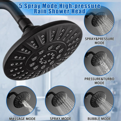 Matte Black Shower Faucet Set With 5-Setting Shower Head And Single-Handle Tub Shower Trim Kit Includes Spout And Valve Easy Install
