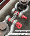 Close-up of Red Recovery Ring And 2 Red Soft Shackles Kit for Synthetic Winch Rope in heavy-duty off-road recovery setup