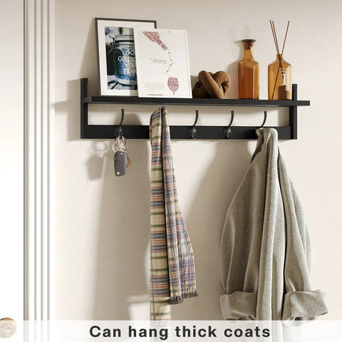 Heavy Duty Wall Mounted Shelf With Five Dual Hooks Straight Up Game Changer Entryway Coat Rack For Small Apartments Bathrooms And Bedrooms In Matte Black