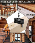 Self Centering Doweling Jig With Eight Size Drill Bushings for woodworking applications on tables, counters, stairs, and windows.
