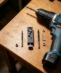 Rock Solid Aluminum Alloy Pocket Hole Jig No Fuss Drill Guide Tool With Snap Lock Countersink Design For Quick Woodworking and Furniture Assembly Builds on a wooden table.