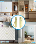 Top Notch Flush Pocket Door Handle Featuring Easy Press Pop Action Sleek Satin Brass Finish on wardrobe and cabinet doors.