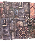 Vintage Steampunk Gears Paper Kit With Embossed Textures For Junk Journals And Card Making, 28 Sheets Across 14 Styles