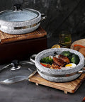 Heavy Duty Thick Granite Stone Bowl With Wood Base And Glass Lid Induction Ready Donabe Style Pot For Bibimbap Rice Bowls