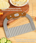 ZLemma crinkle cutter knife for kids, front view; rosewood handle, bear-shaped wavy blade, 420J2 stainless steel blade