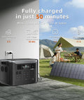 Straight Up Powerhouse Solar Generator With 200W Solar Panel Portable Power Station 3200W AC outlet charging at campground.