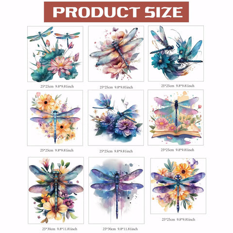 Watercolor Dragonfly Heat Transfer Stickers Set For Clothes Dope Iron On Patches 9 Pcs Washable DIY Applique