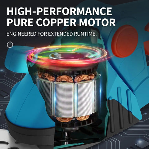 Close-up of the high-performance pure copper motor in the Top Tier Cordless Hedge Trimmer With Badass Dual Blade Setup And 21V Fast Charging Batteries.
