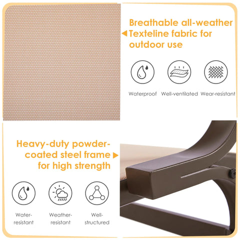 Outdoor Glider Chair Set Beige Sling Rocking Chairs With Steel Frame Weather Resistant Patio Gliders fabric and frame details