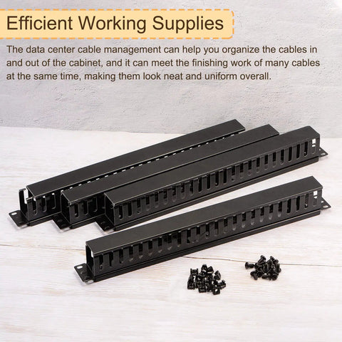 4 Pack 1U 19 Inch Cable Manager Kit For Network Racks, 24 Slot Horizontal Wire Organizer, Metal Finger Duct Mounts and screws