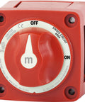 Blue Sea Systems red on/off battery isolator switch with locking key, 6006 m-Series, front view