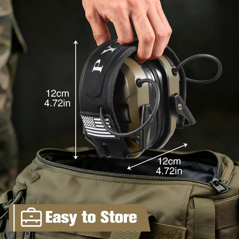 NRR 23dB Shooting Earmuffs With Gel Ear Pads Slim Profile Range Ready Noise Reduction And Sound Amplification shown folded for storage
