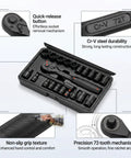 Rock Solid 3/8 Inch Drive Impact Socket Set With 64 Pieces SAE Metric Deep Shallow Cr-V Steel Kit Extension Bars Heavy Duty Tools For All Your Auto Jobs, open case
