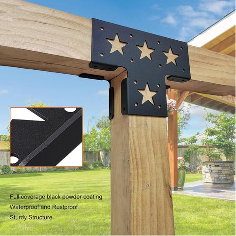 Heavy Duty Pergola Corner Brackets For 4x4 Posts 3 Way T Brackets Outdoor Gazebo Kit Premium Steel With Black Powder Coat Corrosion Resistant Boosts Stability And Easy Mount For Deck Frame