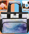 Front view of Abstract Color Insulated Picnic Backpack Lunch Bag For Women And Men Ultra Large Portable Lunch Tote showing handles.