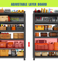 Super Heavy Duty Six Tier Metal Storage Shelves With Height Adjustment Rock Solid Double Layer Upright Design with tools and bins organized.