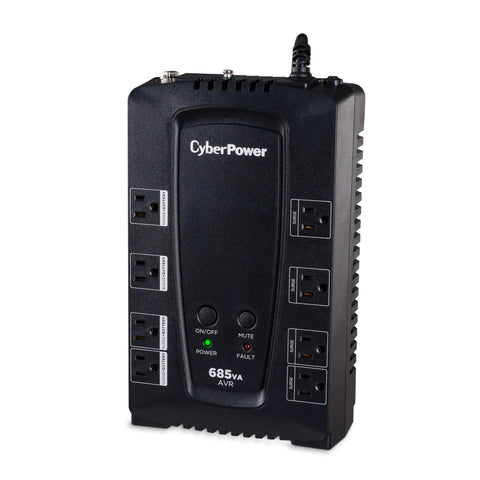 685VA AVR UPS Battery Backup And Surge Protector With Eight Outlets For Computers Gaming Rigs And Home Theater Gear Plug And Play Simulated Sine Wave UL Listed Compact Desktop Power Station