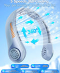 Portable Neck Fan Rechargeable Personal Cooling Gadget With 5000mAh Battery Five Speed Quiet Bladeless Wearable Fan features