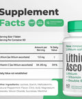 Supplement facts and bottle of Lithium Ascorbate 1mg With Vitamin C Brain Boost For Focus Memory Mood And Stress Support Cognitive Enhancer 60 Tablets Plus Bonus 120 Tablets Of Lithium Orotate
