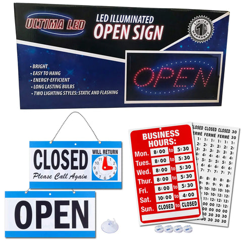 LED Neon Open Sign For Business With Flashing Mode Horizontal LED Sign For Stores Includes Business Hours And Open And Closed Signs Plug In Easy Install With 4.7 Foot Power Cord