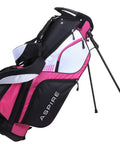 Women's Golf Club Set With Driver, Fairway Wood, Hybrid, Six PW Irons, Putter, Stand Bag, Three Head Covers, Ultra Light Graphite Shafts, Right Handed, Pink Finish, Comes In Three Size Options For A Comfortable High Performance Round golf stand bag in pink and black