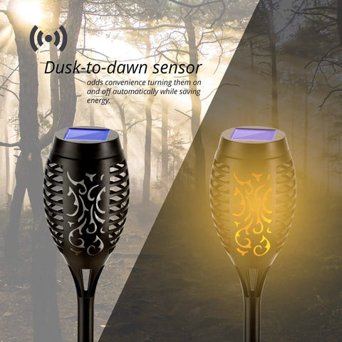 Outdoor Solar Flickering Torch Lights 8 Pack Waterproof Patio Tiki Lamps With 12 LED Flame Beams For Pathways Gardens