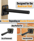 Hidden Eight Inch Floating Shelf Brackets showing a black carbon steel wall mount designed for American studs, ideal for drywall and brick.