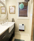 Infrared WiFi Space Heater 1000 Watt Smart Control With App Auto Shutoff Safety Grill mounted in bathroom near sink