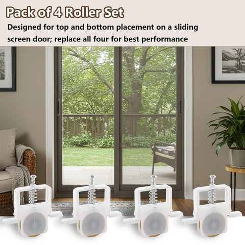 Four Pack Sliding Screen Door Rollers Replacement For Standard Doors, 1 Inch Concave Steel Ball Bearing Wheels with Spring