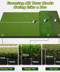 6x4 Ft Extra Large Golf Hitting Mat With Triple Turf Design, 50mm 55mm 31mm Thick, Non Slip Foam Base, Dense Artificial Grass