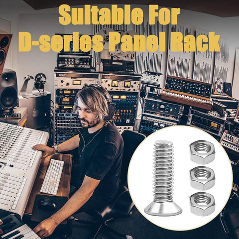 Heavy Duty D Series Panel Screws And Nuts Kit For Audio Server Racks Featuring Top Shelf Stainless Steel Hardware, m2.5 screw and nuts on studio table.