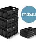 Collapsible Storage Bins Black 3 Pack 62L 16 Gal Holds 100 Lbs Stackable Crates Heavy Duty Capacity