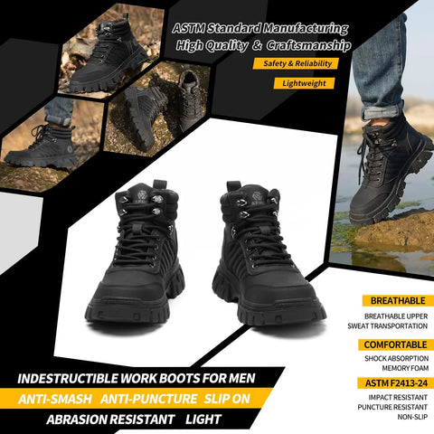 Waterproof Steel Toe Boots For Men 6 Inch Comfort Fit Work Boots With Tough As Nails Indestructible Steel Toe Lightweight Non Slip Puncture Resistant Industrial Construction Boots Black Size 11