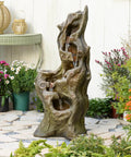 Outdoor 5 Tier Cascading Water Fountain With Realistic Tree Trunk Look, Resin Imitation Wood, Garden Patio Decor