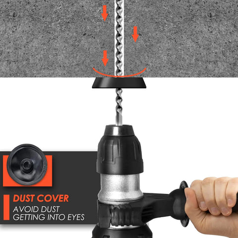 Heavy Duty 1 1/4 Inch SDS Plus Rotary Hammer Drill With 13 Amp Motor Four Function Demolition Hammer demonstration with dust cover