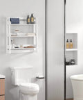 Over Toilet Bathroom Wall Shelf Organizer 3 Tier Wall Mount Shelf Rack With Hooks White Finish in small bathroom setup