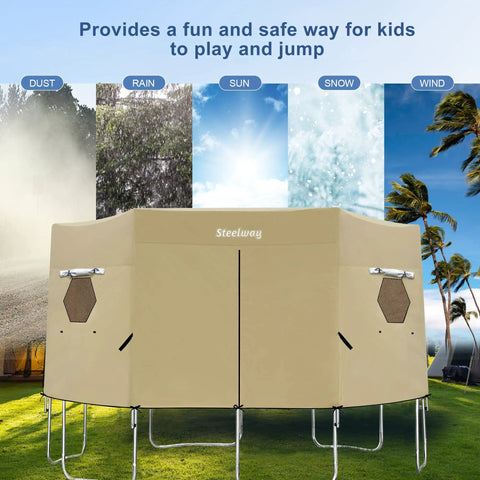 16 Foot Trampoline Tent Cover for Round Trampolines with 6 Straight Poles or W Shape Legs, weatherproof enclosure outdoors