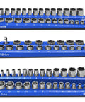 Magnetic Socket Organizer Set 3 Piece Metric Socket Holder Blue For One Half Inch Three Eighth Inch And One Quarter Inch Drives