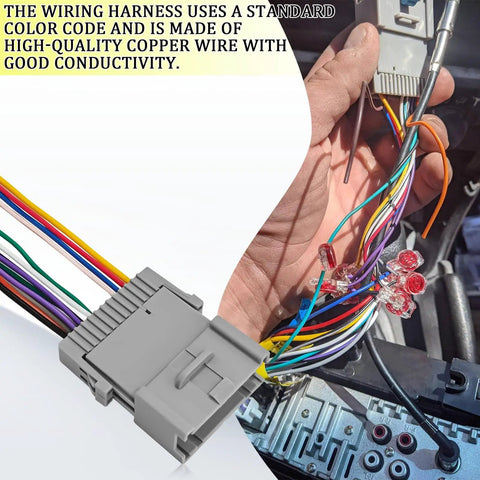 Universal Car Radio Wiring Harness Kit For Chevy GMC Hummer And More with copper wiring and PVC insulation, close-up view