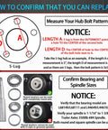 Diagram for 2 Pack Trailer Hub Kit 5 On 5 For 3500 Lb Axles showing hub bolt pattern and spindle size confirmation.